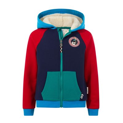 Portland Shaun the Sheep Kids Supersoft Sherpa Lined Hoodie - Night Blue/Racing Red