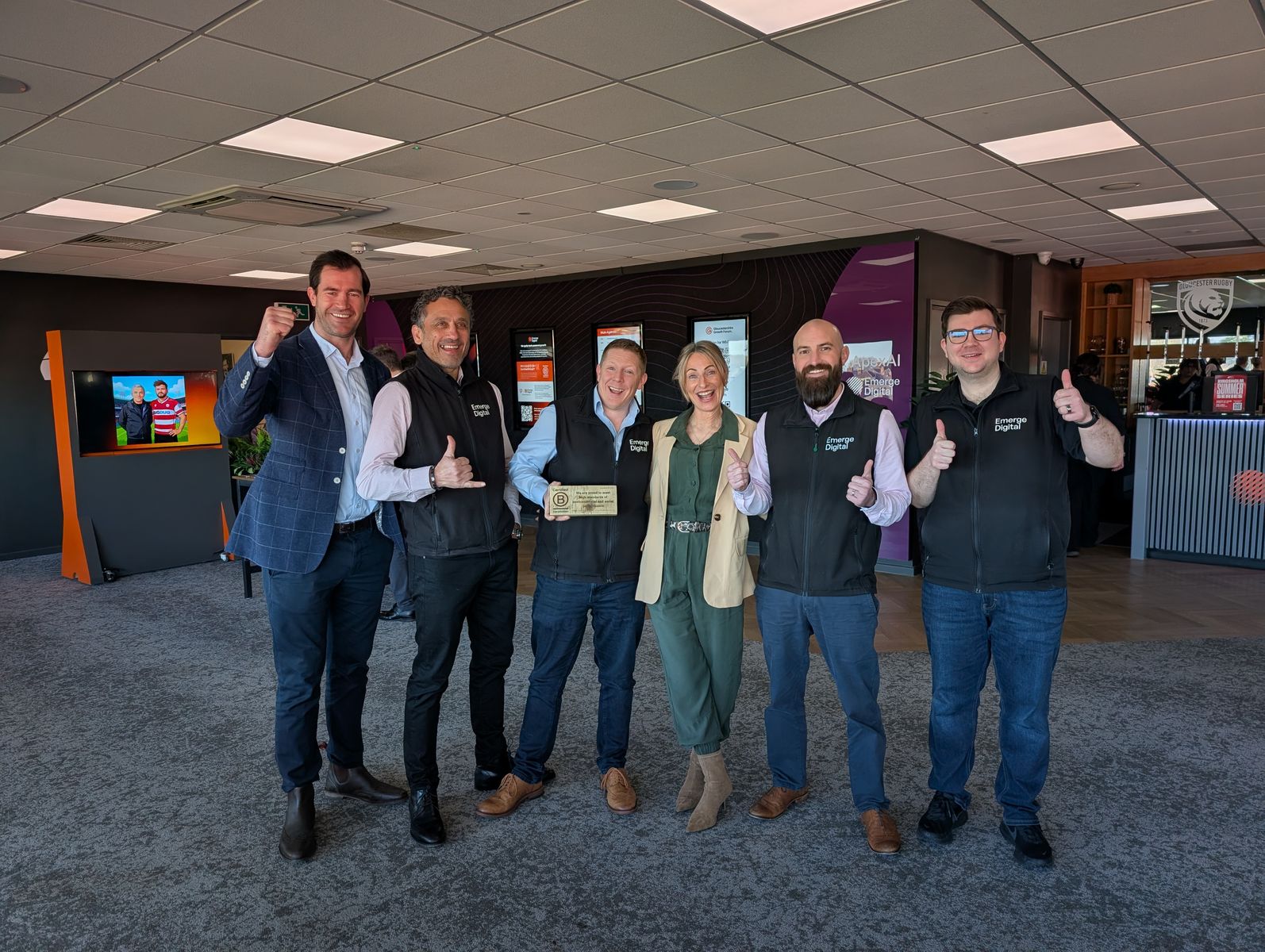 Left to right - Mark Atkinson, Nigel Church (CEO), Tom Henson (MD) and the Emerge Digital team at the Gloucestershire Growth Forum, Kingsholm Stadium