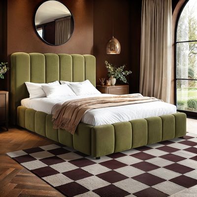 Solace+Co Emilie Ribbed Ottoman Bed Green Velvet