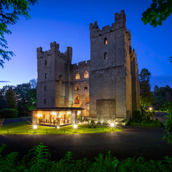 Langley Castle, in Langley-on-Tyne, Northumberland, by night.