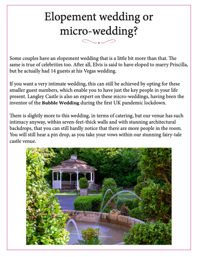 Page from the Langley Castle guide to planning the perfect elopement.