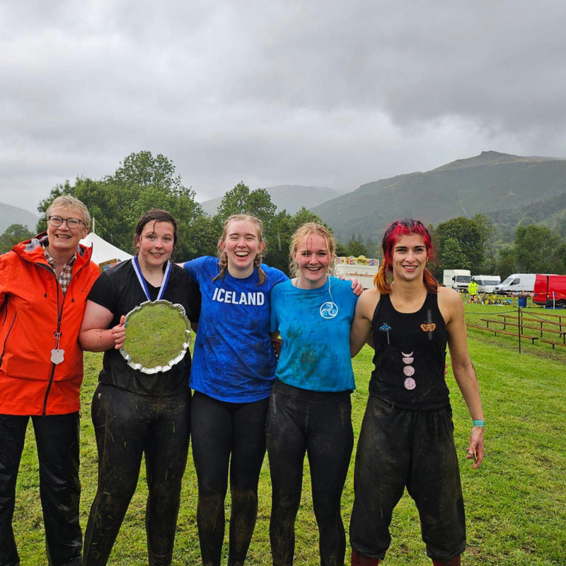 Linda Scott of the Cumberland and Westmorland Wrestling Association with Women's All Weights winner Rosie Hodgson, 