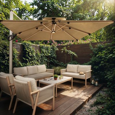 SOLACE+CO Soleil 3m Square Garden Parasol with Solar LED Lights Beige