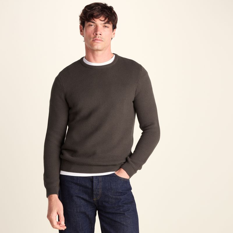 Ethan Mens Crew Neck Knit Jumper - Ash Brown
