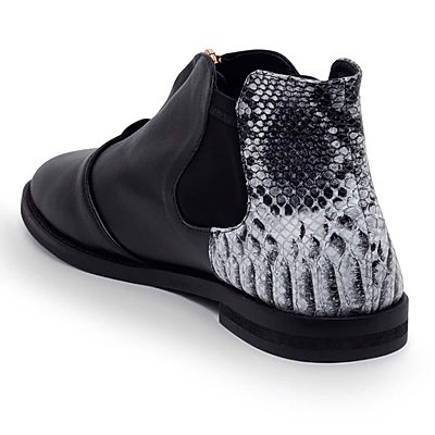 Hampstead Black and Grey Snakeprint Leather Ankle Boots from Cocorose London