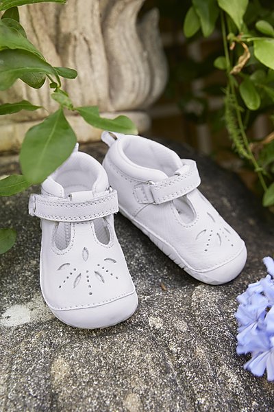 'Little Pal' in white leather riptape first walking shoes