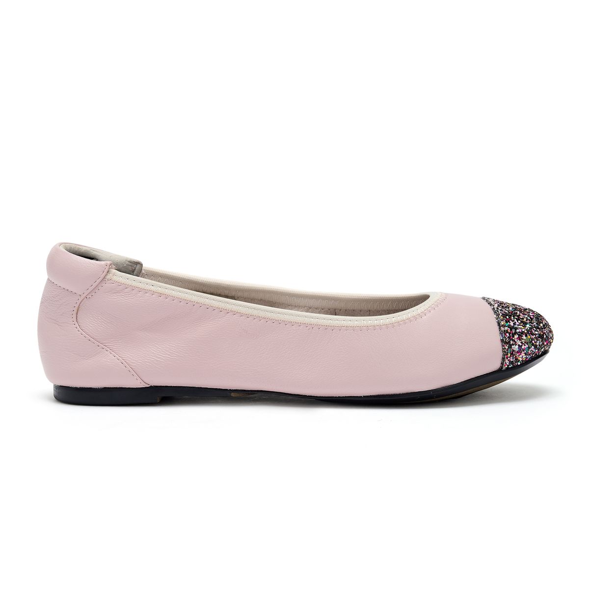 Harrow Pastel Pink Glitter Toe Leather Flats from Cocorose London