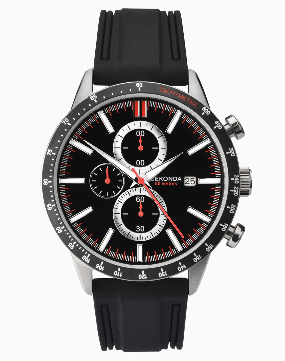 Sekonda Men's Watch | Silver Case & Rubber Strap with Black Dial | 1594