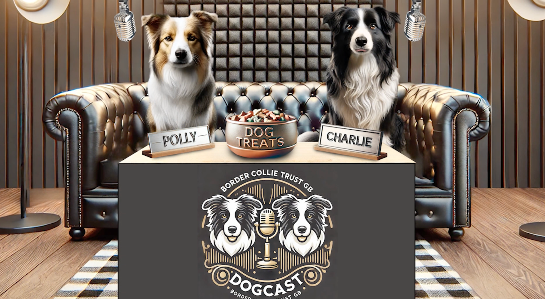 Polly and Charlie, the regular presenters of the Dogcast - the first-ever podcast by dogs, created by Border Collie Trust GB and Superstar Pets.