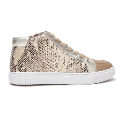 Finsbury Champagne Snake Print High-Top Trainers from Cocorose London