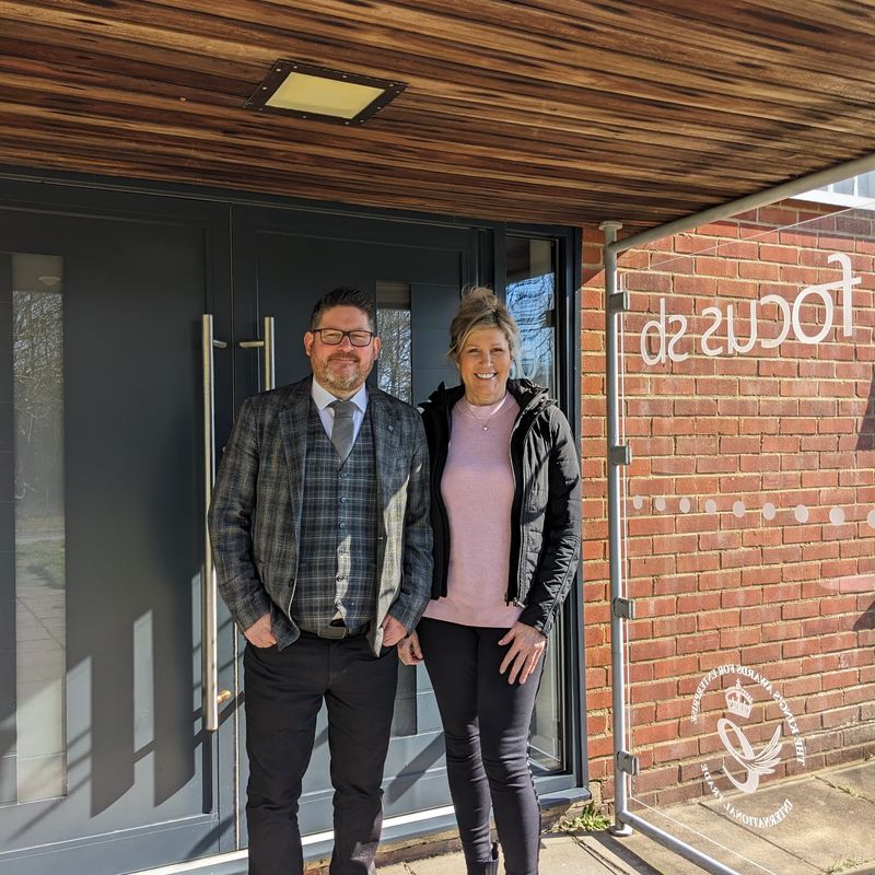 Dr Vanessa Brady OBE pictured with Focus SB Sales and Marketing Manager, Steve Moss