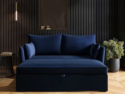 Solace+Co Skyler 2 Seater Sofa Bed Navy Blue Velvet