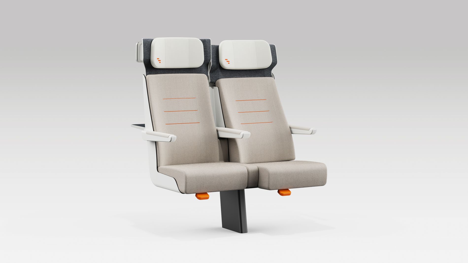 View of a pair of ALIZÉ rail seats with arms in normal position and one chair in a reclining position.