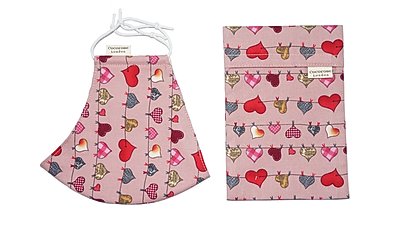 Heart Bunting Pink cotton fitted face mask from Cocorose London