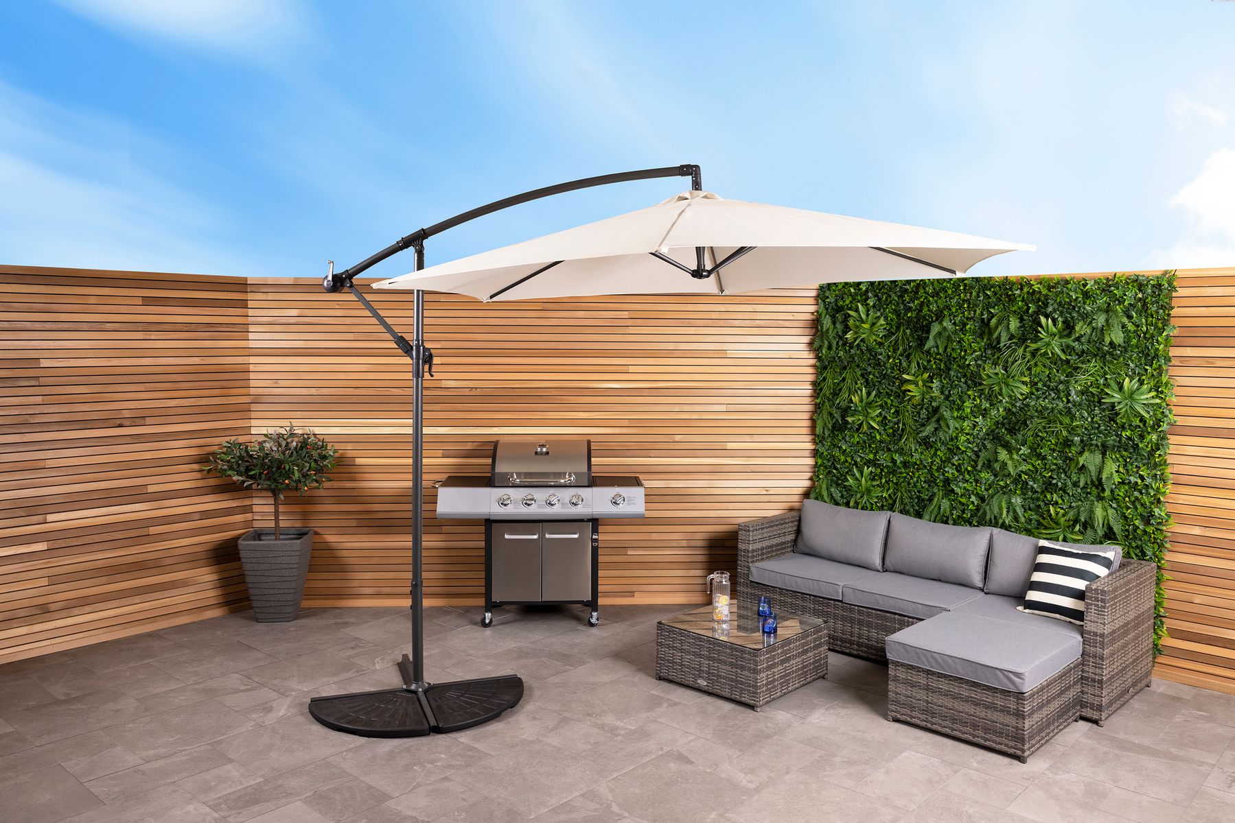Charles Bentley 3m Hanging Banana Cantilever Garden Umbrella
