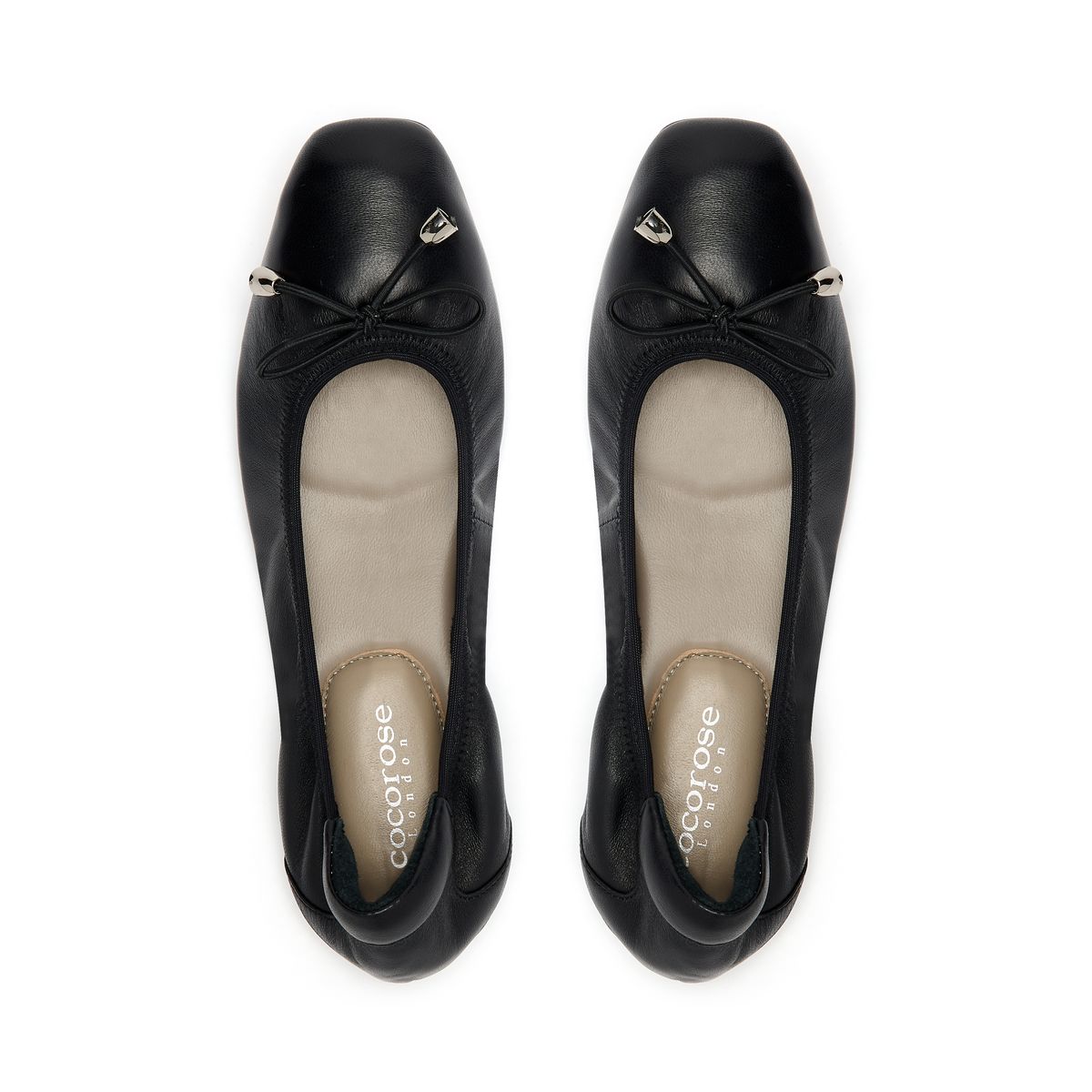 Barnes with a Bow Black Leather Fold Up Ballet Flats from Cocorose London