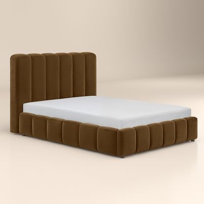 Solace+Co Emilie Ribbed Ottoman Bed Brown Velvet