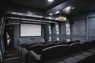 Star Wars style screening room inside the castle 