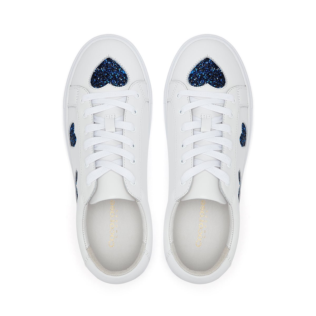 Cocorose London Hoxton White with Navy Glitter Hearts Low Top Trainers