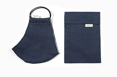 Navy blue polka dot cotton fitted face mask from Cocorose London