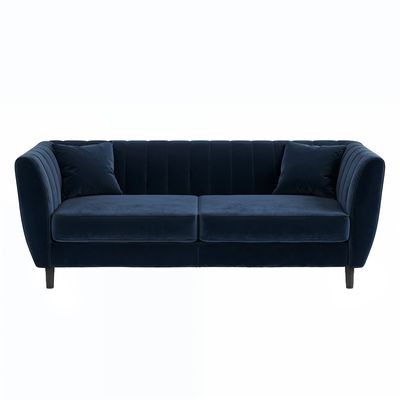 Solace+Co Remi 3 Seater Mid Century Navy Velvet Sofa 