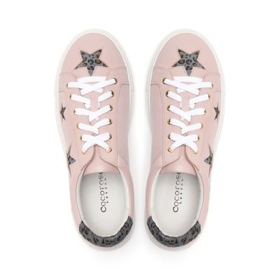 Hoxton pastel pink with grey leopard stars trainers from Cocorose London