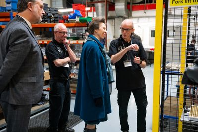 HRH The Princess Royal is introduced to the robot polishing cell by Mr Trevor Saunders