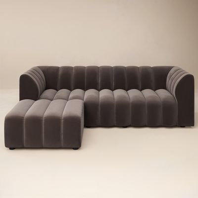 Solace+Co Halle 3 Seater Sofa with Footstool Velvet - Brown