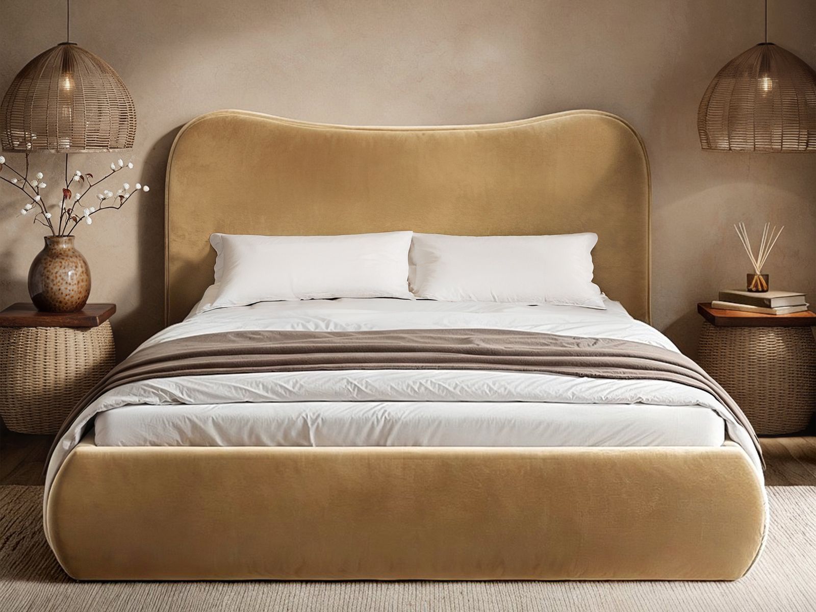 Solace+Co Ember Ottoman Bed Sand Velvet