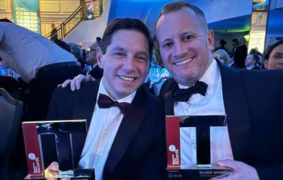 L to R: McCarron Coates directors, Ian McCarron and Luigi Maggio, with McCarron Coates' two Silver Insurance Times Awards 2024, 
