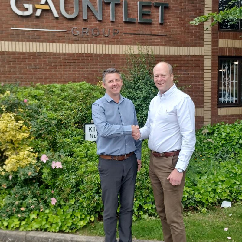 Paul Howley (the first broker from the Gauntlet Brokerage Builder programme) and Roger Gaunt, outside the Gauntlet Group HQ in Leeds.