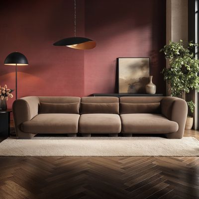 Solace+Co Maddox 4 Seater Velvet Sofa - Chocolate