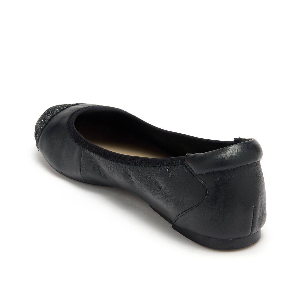 Harrow classic black leather shoe with black glitter toe from Cocorose London