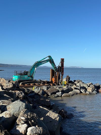 Sheet Piling (UK) Limited working on a coastal erosion project at Kinmel Bay, North Wales