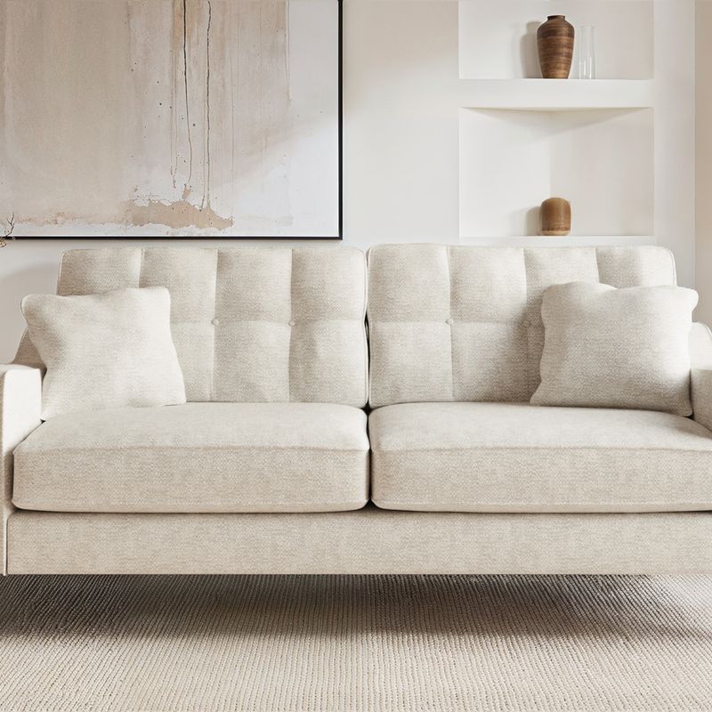 Solace+Co Jude 3 Seater Midcentury Beige Fabric Sofa