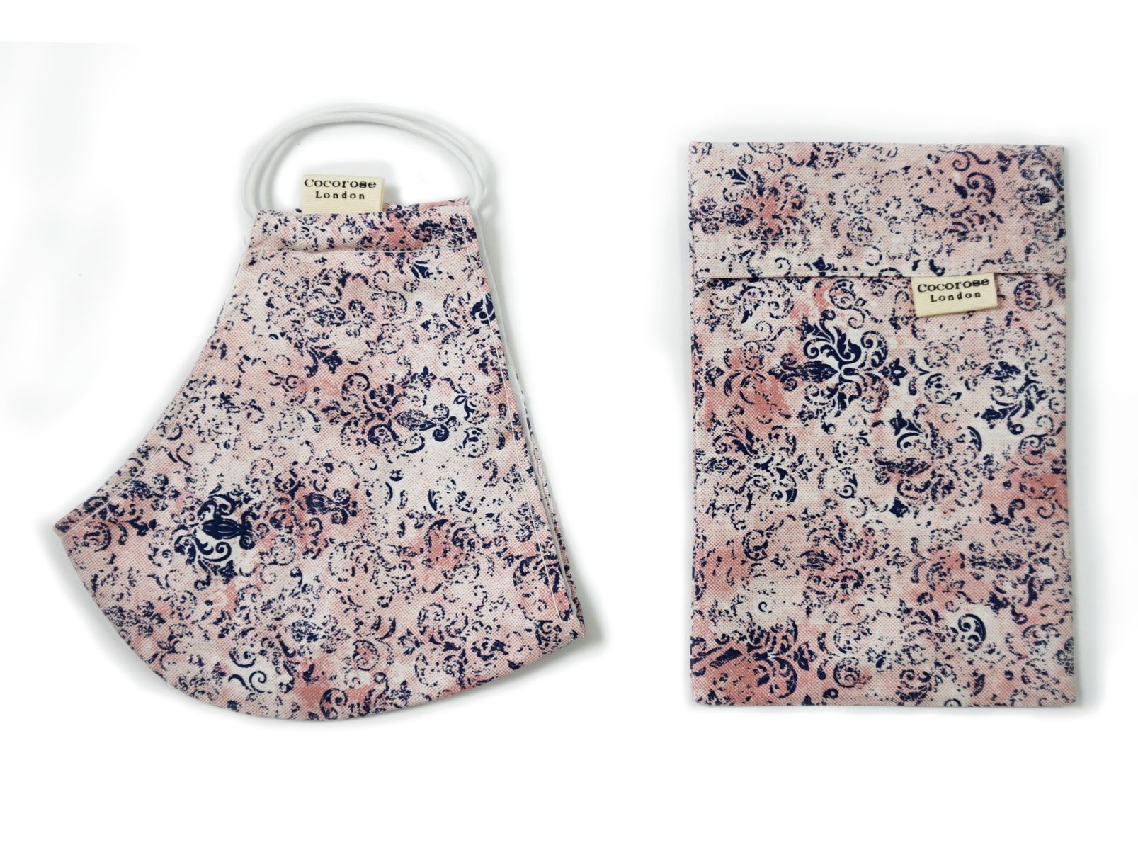 Cocorose London cotton face mask - Blush & Navy Print -