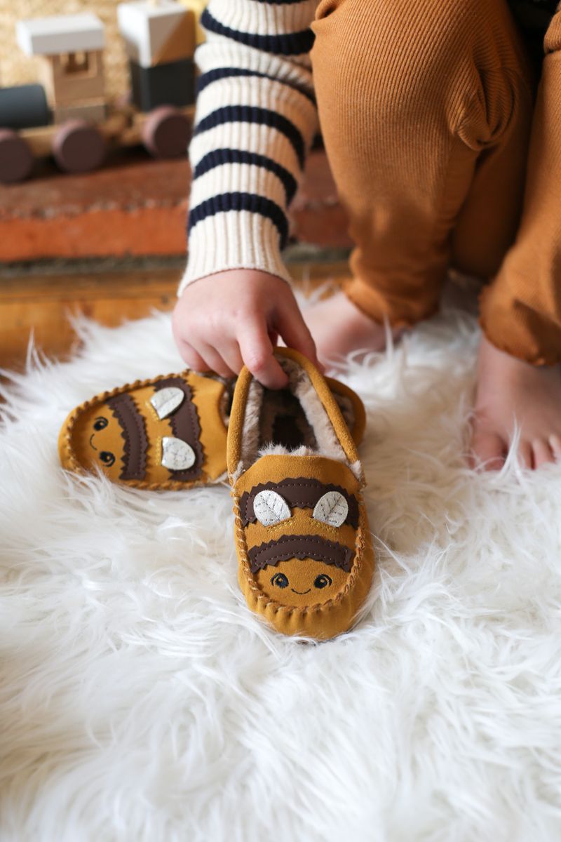 The NEW soft suede slippers with a 'bumblebee' design from Start-Rite Shoes 