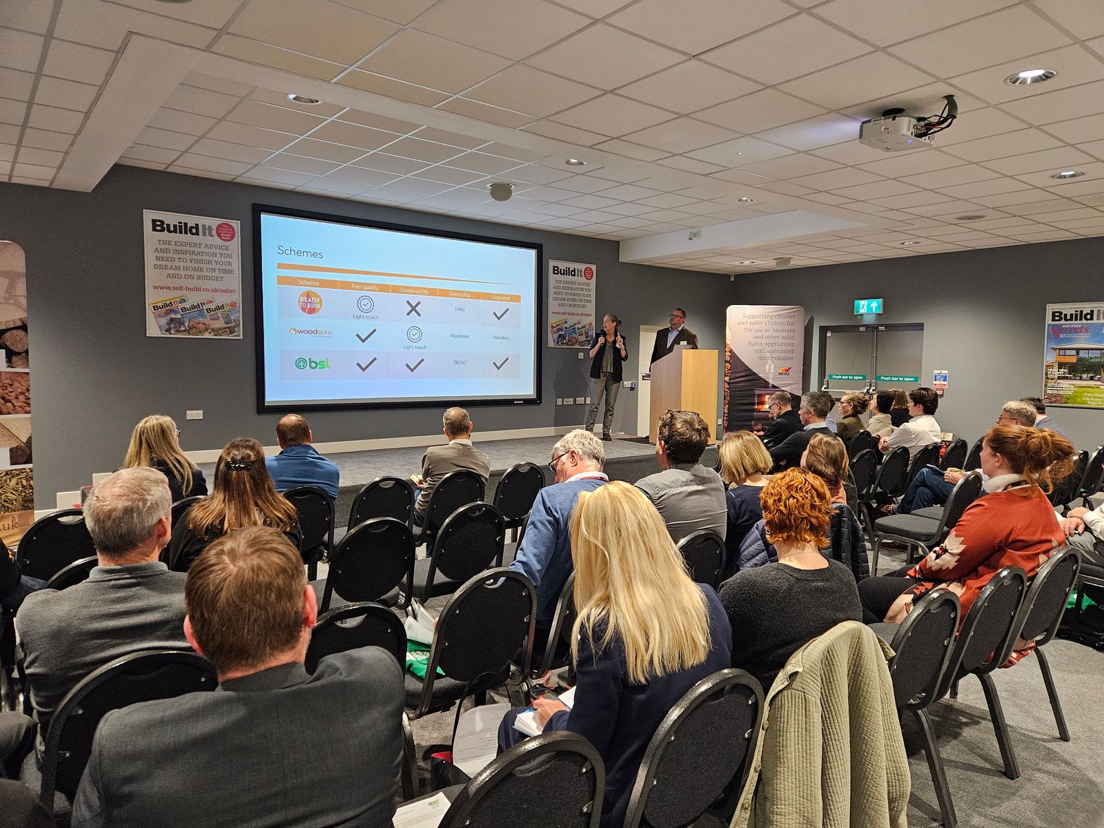 Jason Harries, Head of Woodsure, on stage with Helen Bentley-Fox, Director of Woodsure, at the CSG Conference 2024