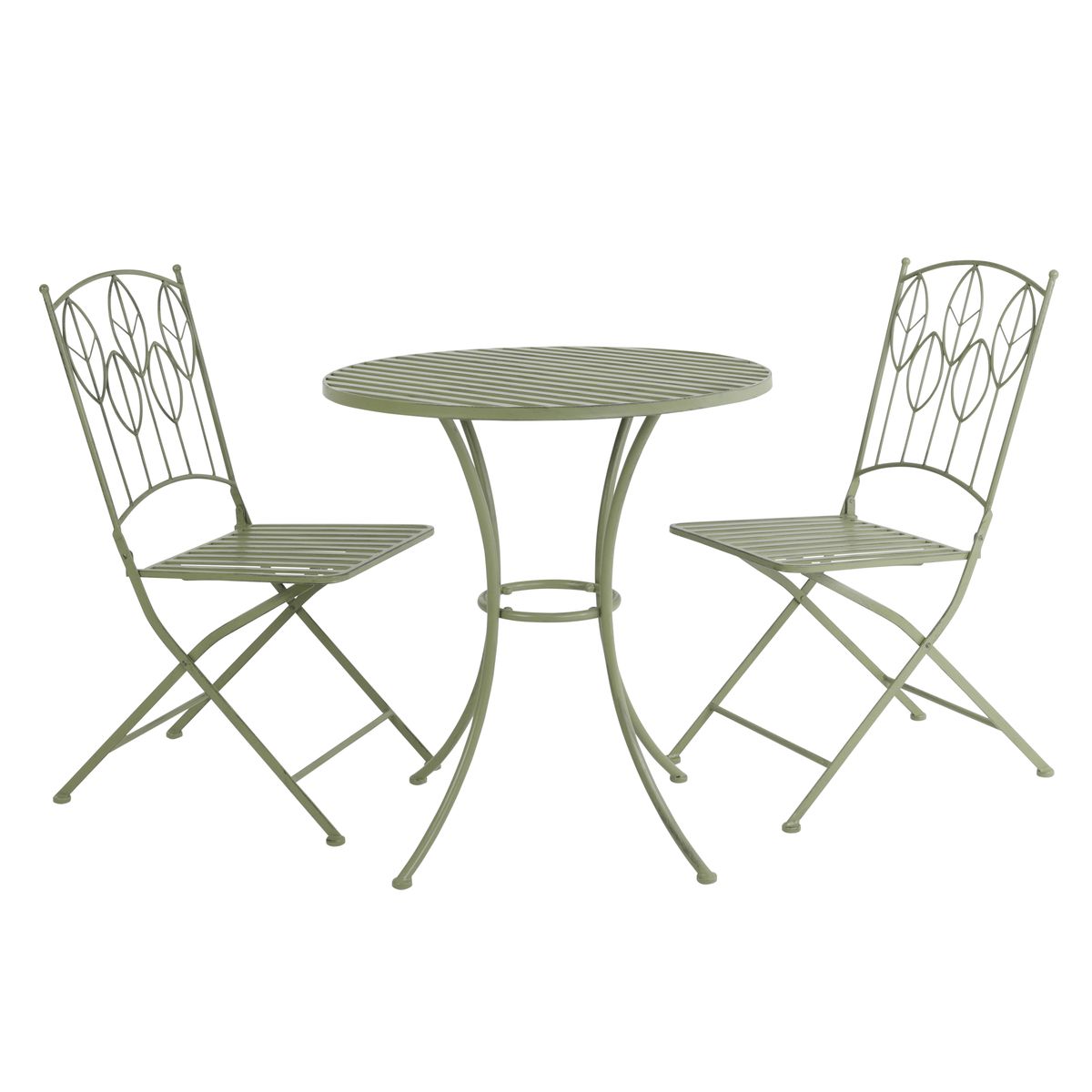 Sage Green Leaf Design Rustic Metal Garden Bistro Set