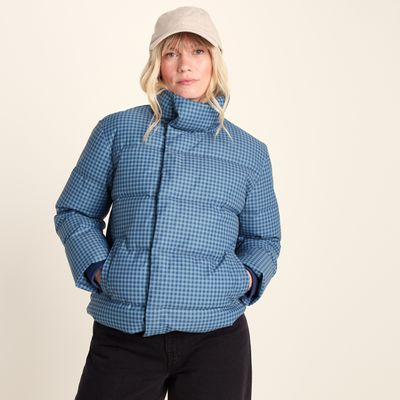 Radcliffe Womens Gingham Check Insulated Padded Jacket - Navy/Grey Gingham