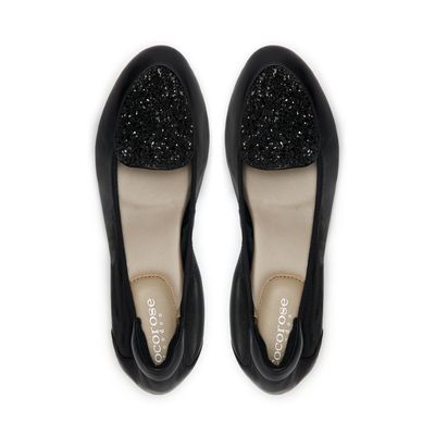 Clapham Black Leather with Black Glitter Shield Loafers from Cocorose London