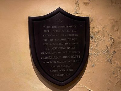Inscription in the Langley Castle chapel, detailing Pope Leo XIII's permission for its consecration
