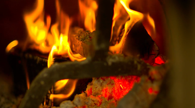 Fire burning in an Orchard Ovens' wood-fired oven by Valoriani