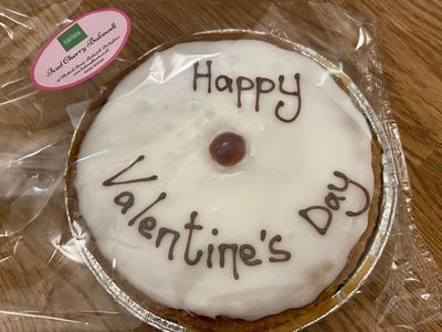 Happy Valentine's Day Iced Cherry Bakewell Tart