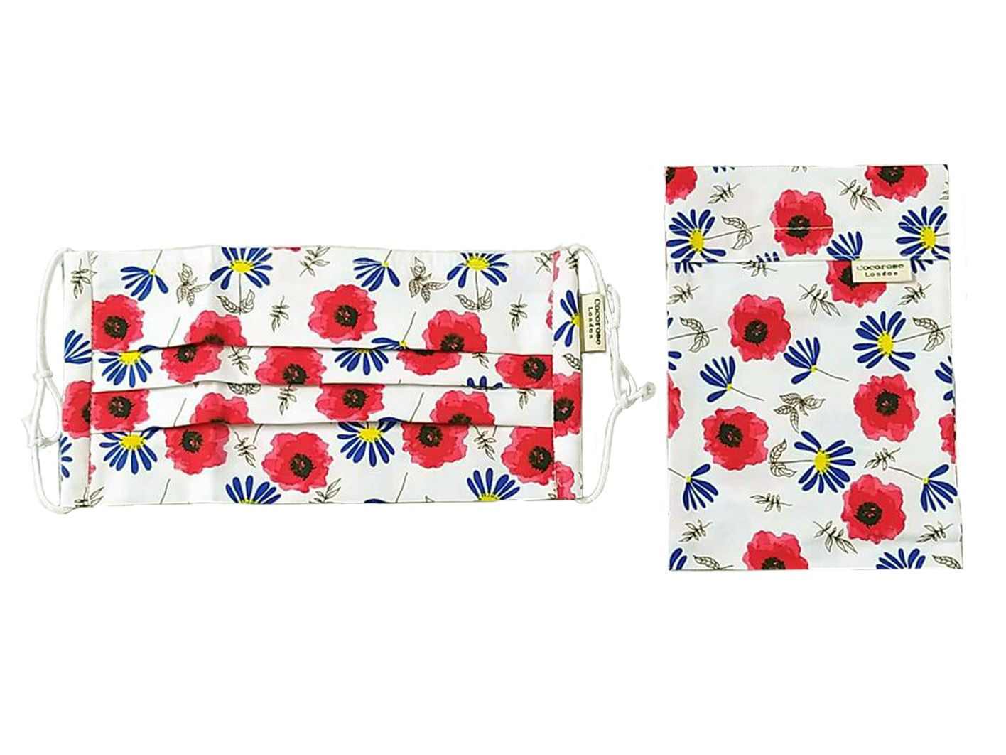 Poppies & blue daisies cotton pleated face mask from Cocorose London