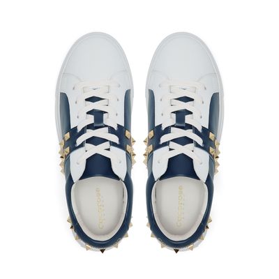 Hoxton White and Navy Trainers with Gold Studs