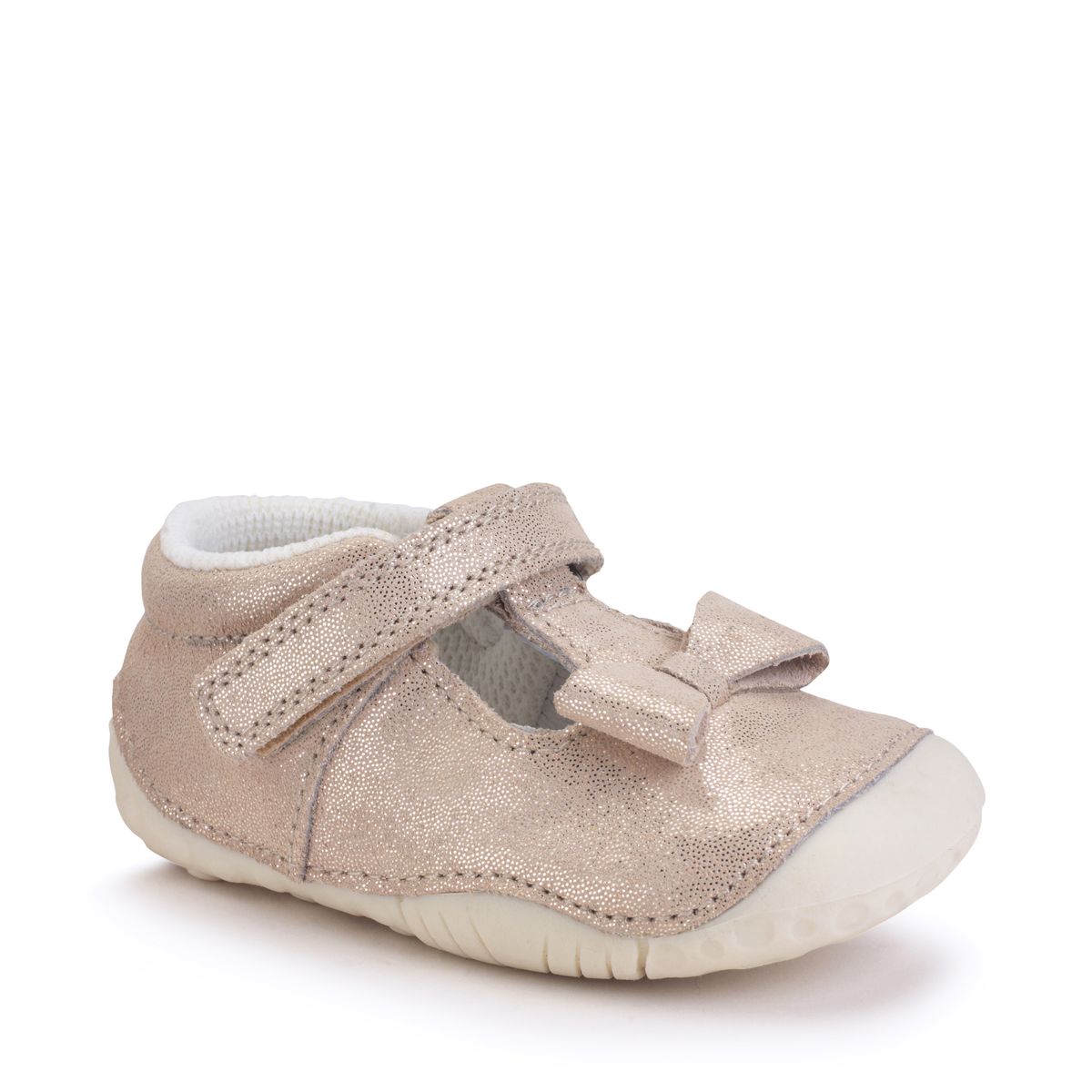  Wiggle, Pale gold glitter nubuck girls t-bar pre-walker shoes