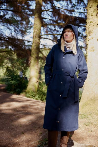 Jemima Womens Waterproof Longline Belted Trench Coat - Navy Melange