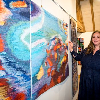 Weston Park’s Curatorial Development Co-ordinator Alison Poole admires one of the stunning works.jpg