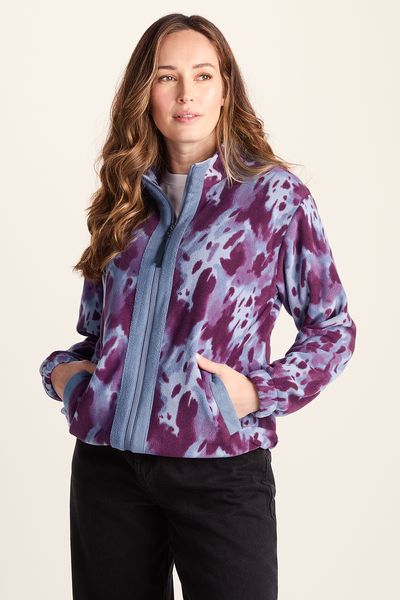 Firan Women's Relaxed Fit Microfleece Jacket - Smokey Blue Print
